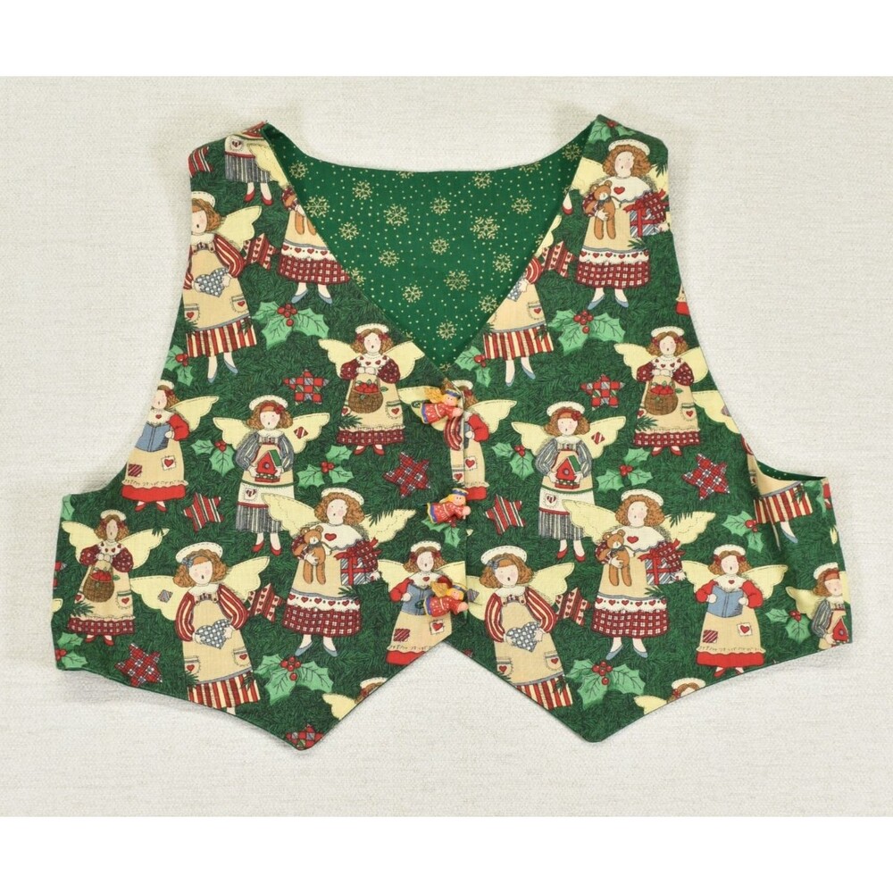 Vintage Handmade Christmas Angel Vest Unique Buttons Holiday Folk Art Novelty M